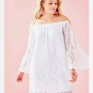 Lilly Pulitzer Nevie White Lace Off-Shoulder Mini Dress